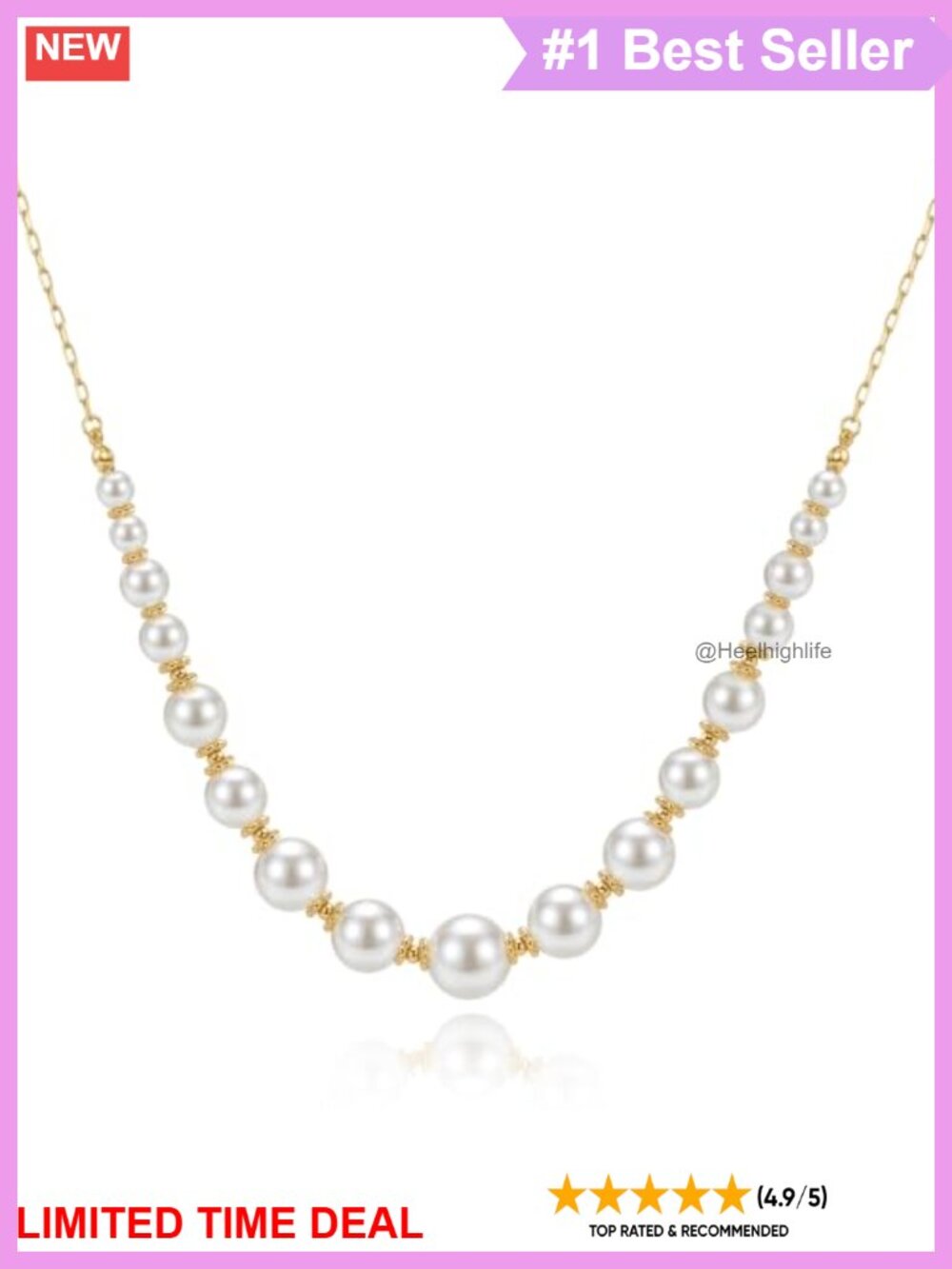 Pearl Strand Necklace with Gold Tone Accents Lobster Clasp Classic Style